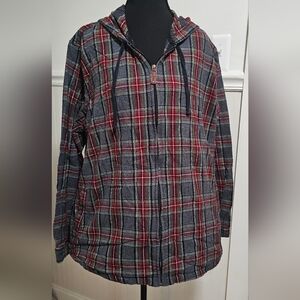 L.L. Bean Gray Plaid Shirt/Jacket Full Zip & Hood 3X Relaxed Fit